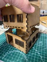 Load image into Gallery viewer, 10x10 cm MDF Half-timbered, 3 story town house set - 28mm scale
